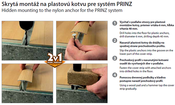 Skrytá montáž na plastovú kotvu pre systém PRINZ